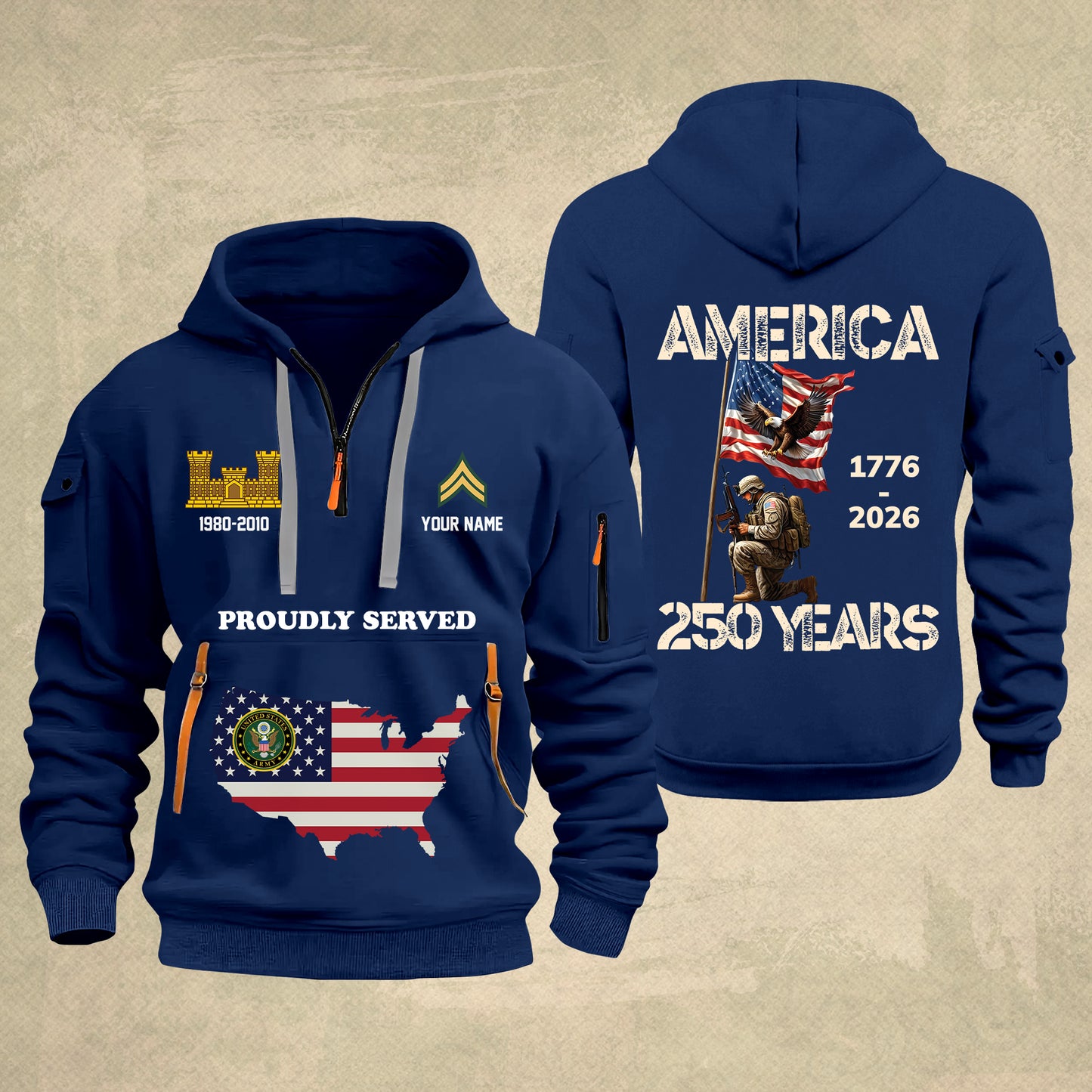 Army Branch - Personalized America 250 Years Zip Hoodie Multicolor, Custom U.S. Soldier Branch Hoodie, Happy Independence Day, 4th Of July Zip Hoodie - 1769040002