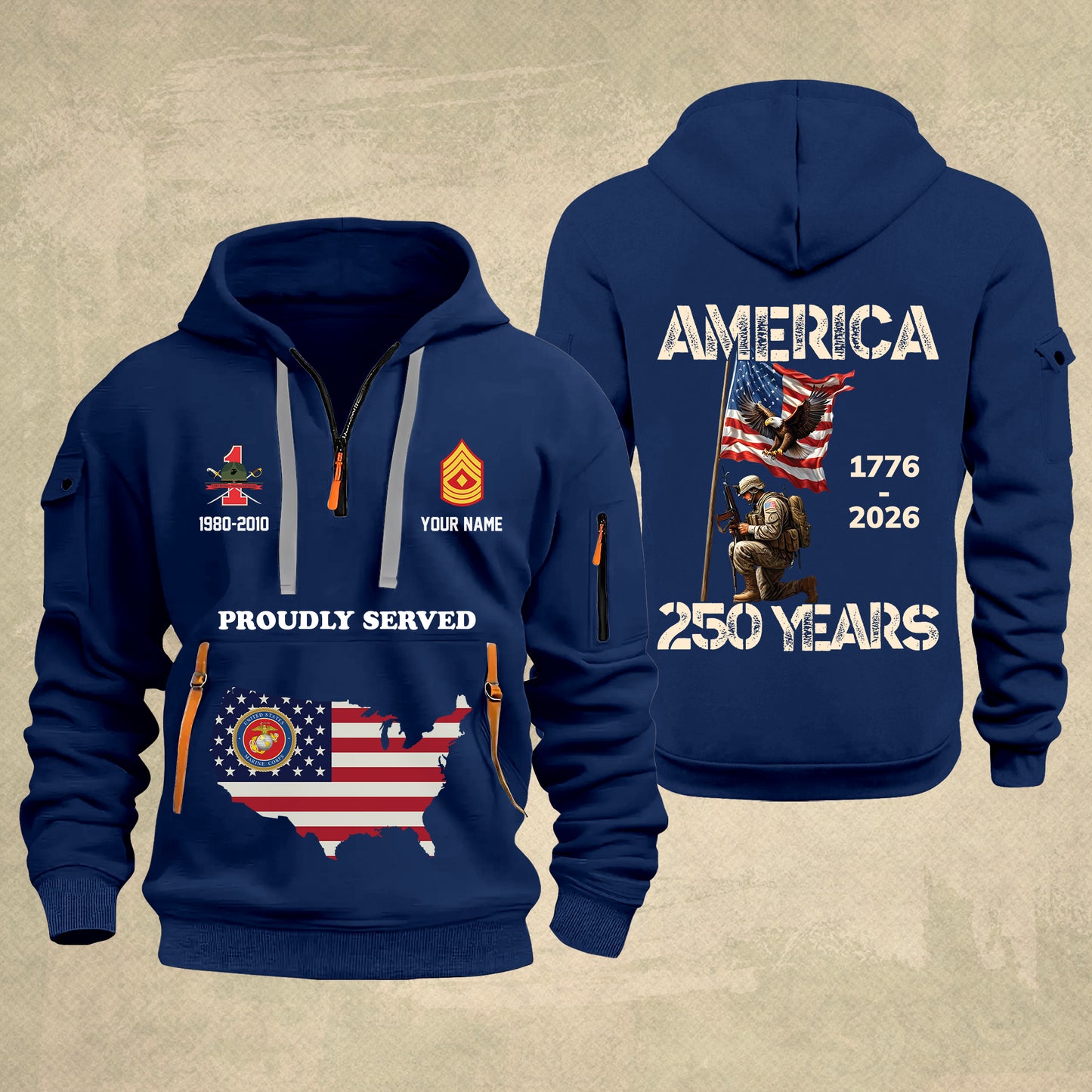 Marines Battalions - Personalized America 250 Years Zip Hoodie Multicolor, Custom U.S. Soldier Branch Hoodie, Happy Independence Day, 4th Of July Zip Hoodie - 1769040002