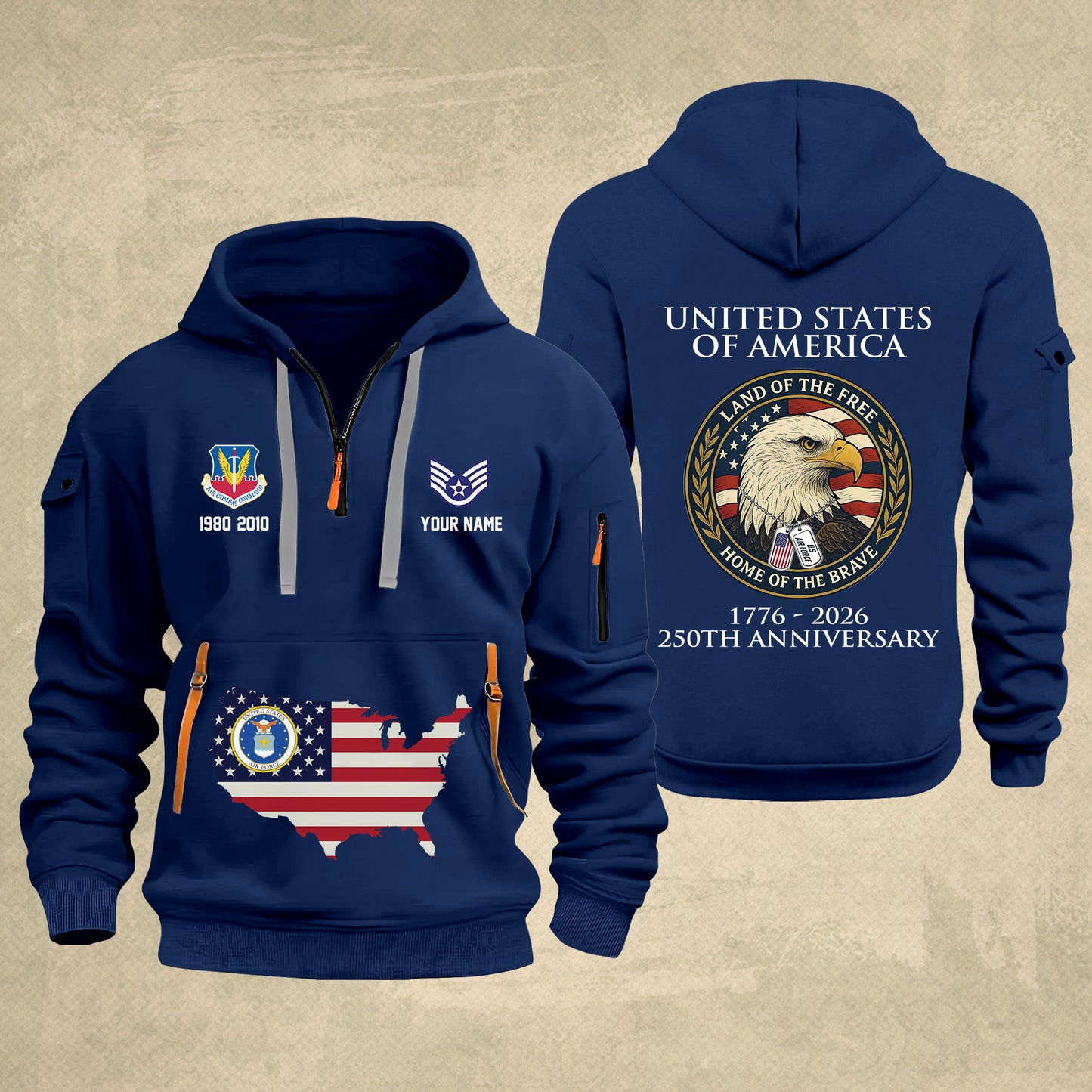 Air Force Command - Personalized 250th America Anniversary Zip Hoodie Multicolor, Land Of The Free Home Of The Brave Zip Hoodie, Custom Military Branch Hoodie - 17691264