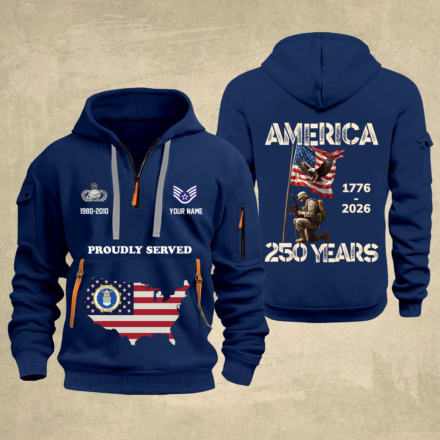 Air Force Badge - Personalized America 250 Years Zip Hoodie Multicolor, Custom U.S. Soldier Branch Hoodie, Happy Independence Day, 4th Of July Zip Hoodie - 1769040002