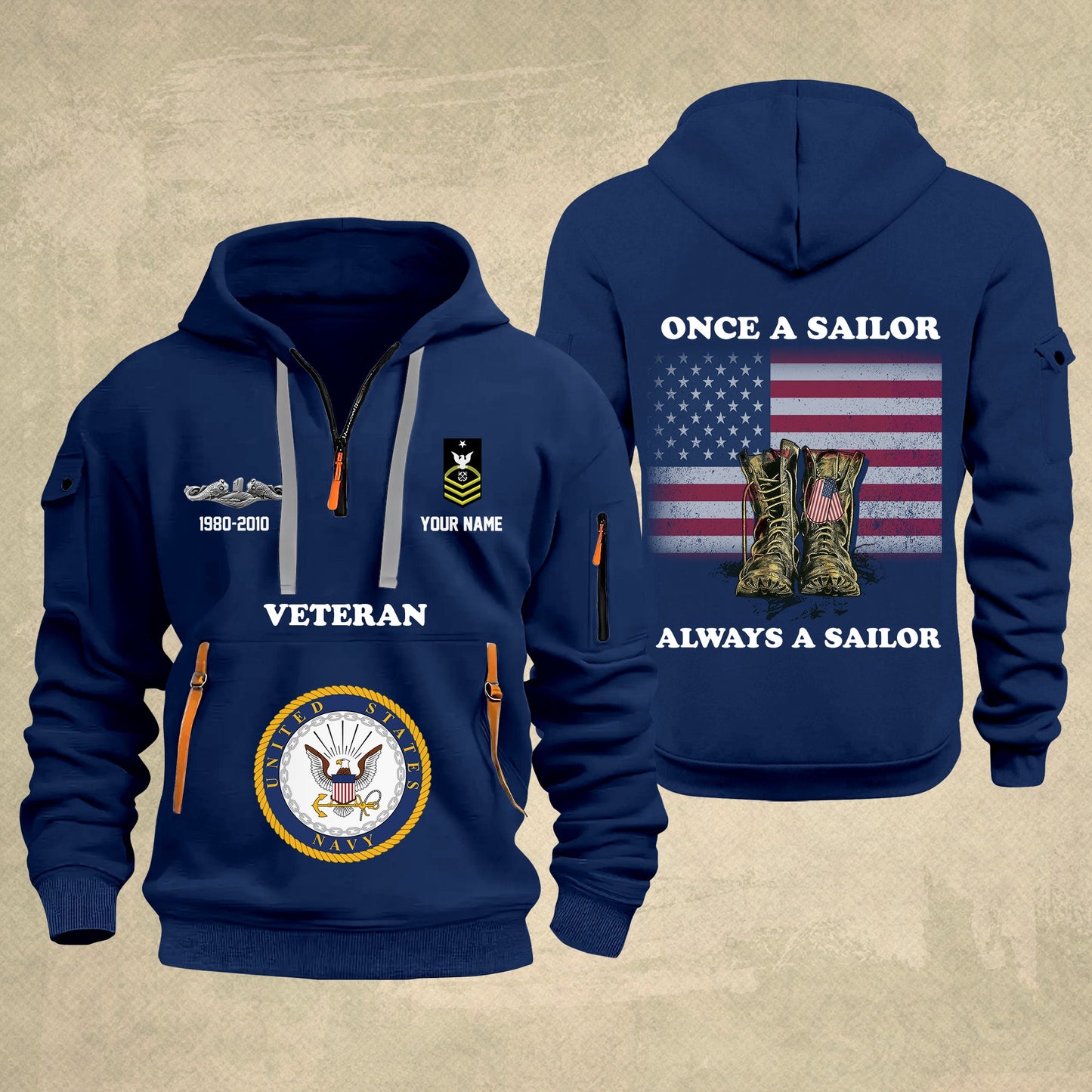 Navy Badge - Personalized US Soldier/ Veteran With Name And Rank Zip Hoodie Multicolor - 17044128