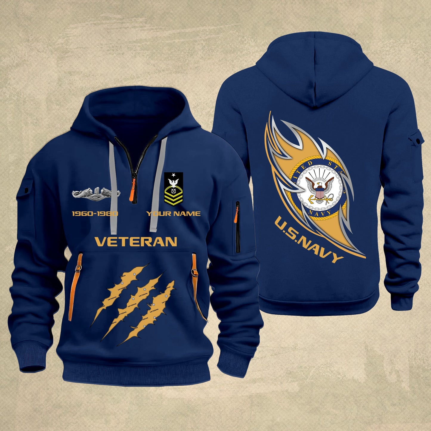 Navy Badge - Personalized US Soldier/ Veteran With Name And Rank Zip Hoodie Multicolor - 17361216