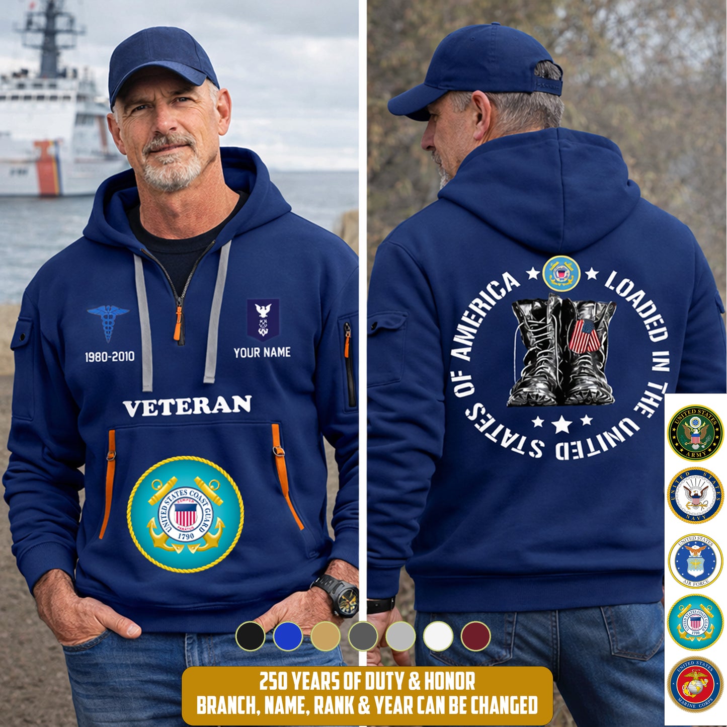 Coast Guard Rating - Personalized U.S. Military Zip Hoodie Multicolor With American Flag – Custom Veteran Hoodie – Independence Day Hoodie - 17689536
