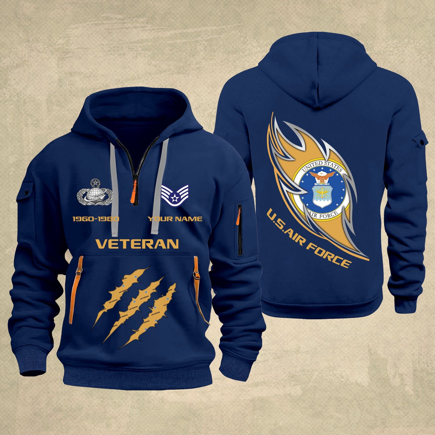 Air Force Badge - Personalized US Soldier/ Veteran With Name And Rank Zip Hoodie Multicolor - 17361216