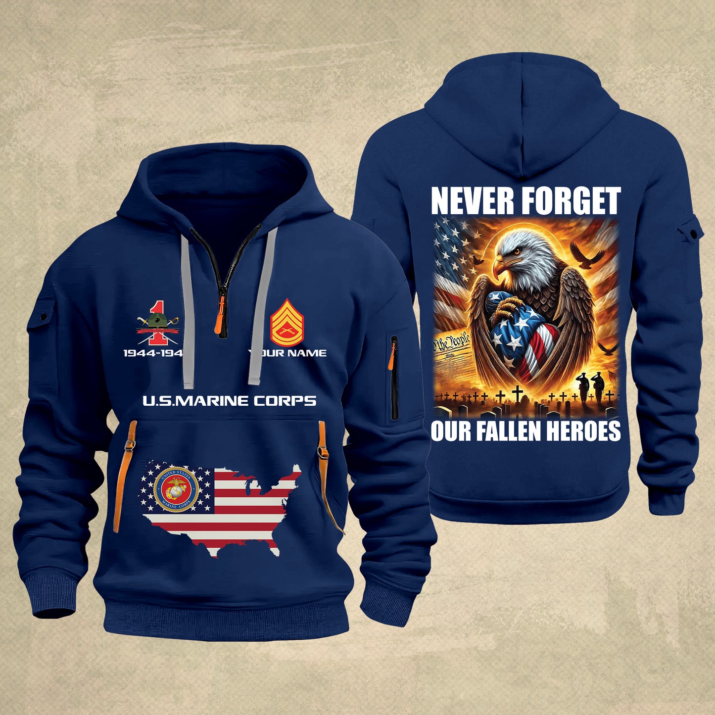 Marines Battalions - Never Forget Our Fallen Heroes 250th USA – Personalized Zip Hoodie Multicolor, 4th of July Zip Hoodie Multicolor, Custom Military Zip Hoodie Multicolor - 17692128