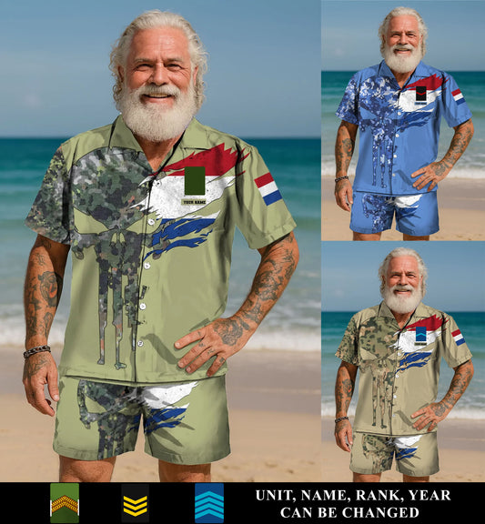 Personalized Netherlands Soldier/ Veteran Camo With Rank Combo Hawaii Shirt + Short 3D Printed - 16989696