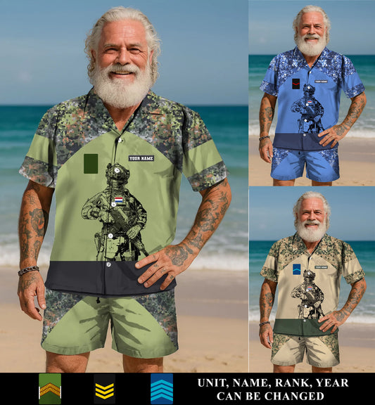 Personalized Netherlands Soldier/ Veteran Camo With Rank Combo Hawaii Shirt + Short 3D Printed - 17023392