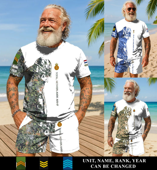 Personalized Netherlands Soldier/ Veteran Camo With Name, Year And Rank Combo T-Shirt + Short 3D Printed - 17262720