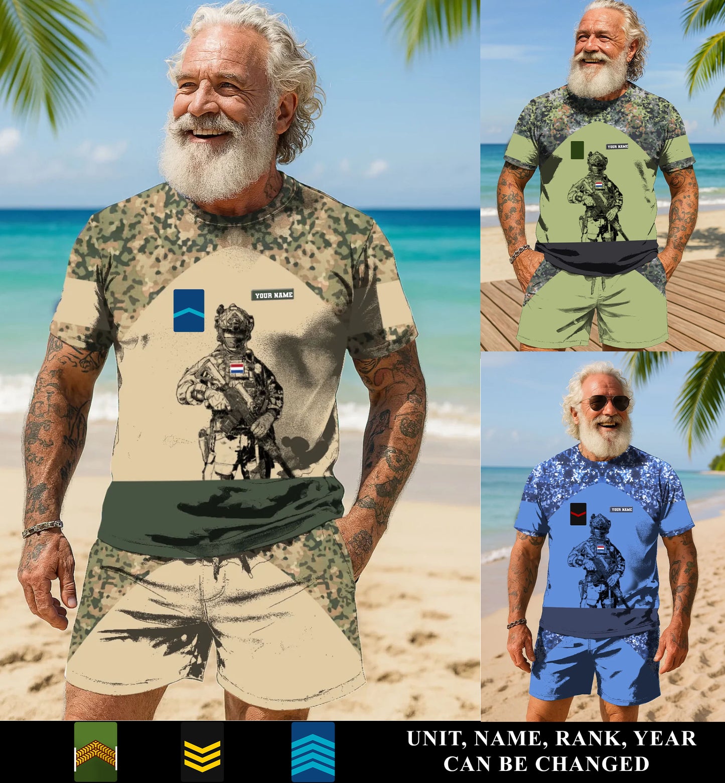 Personalized Netherlands Soldier/ Veteran Camo With Name And Rank Combo T-Shirt + Short 3D Printed  - 17108064