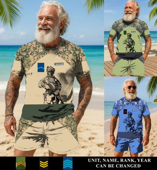 Personalized Netherlands Soldier/ Veteran Camo With Name And Rank Combo T-Shirt + Short 3D Printed  - 17108064
