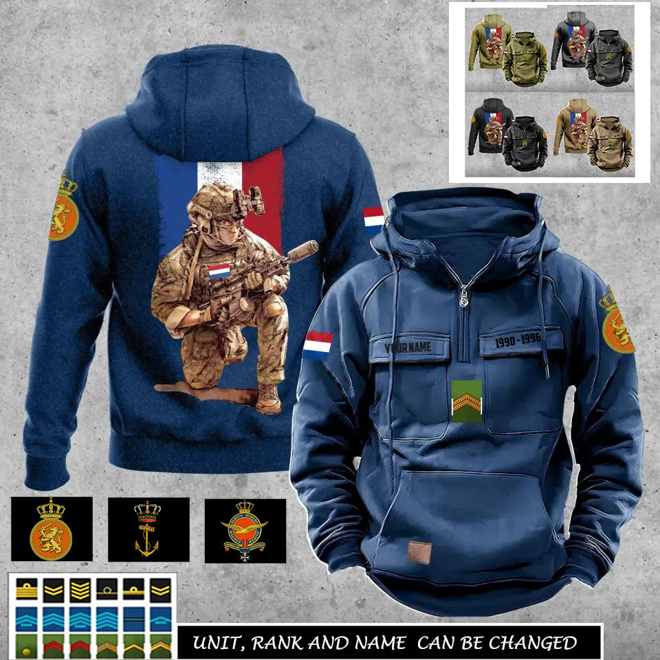 Sweat à capuche vintage personnalisé avec imprimé intégral du soldat/vétéran des Pays-Bas - 27062401QA