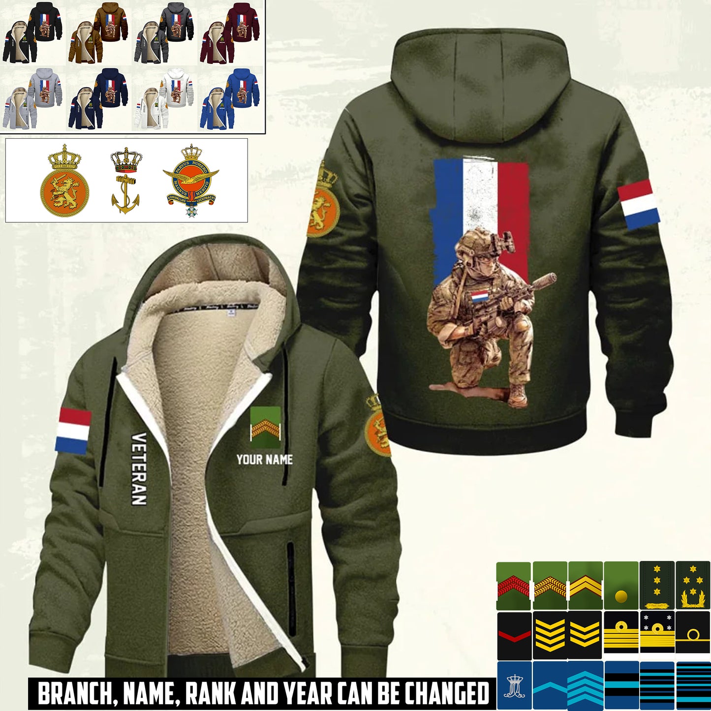 Personalized Netherlands Soldier/ Veteran With Name And Rank Hoodie Zip Velvet Coat - 17368992