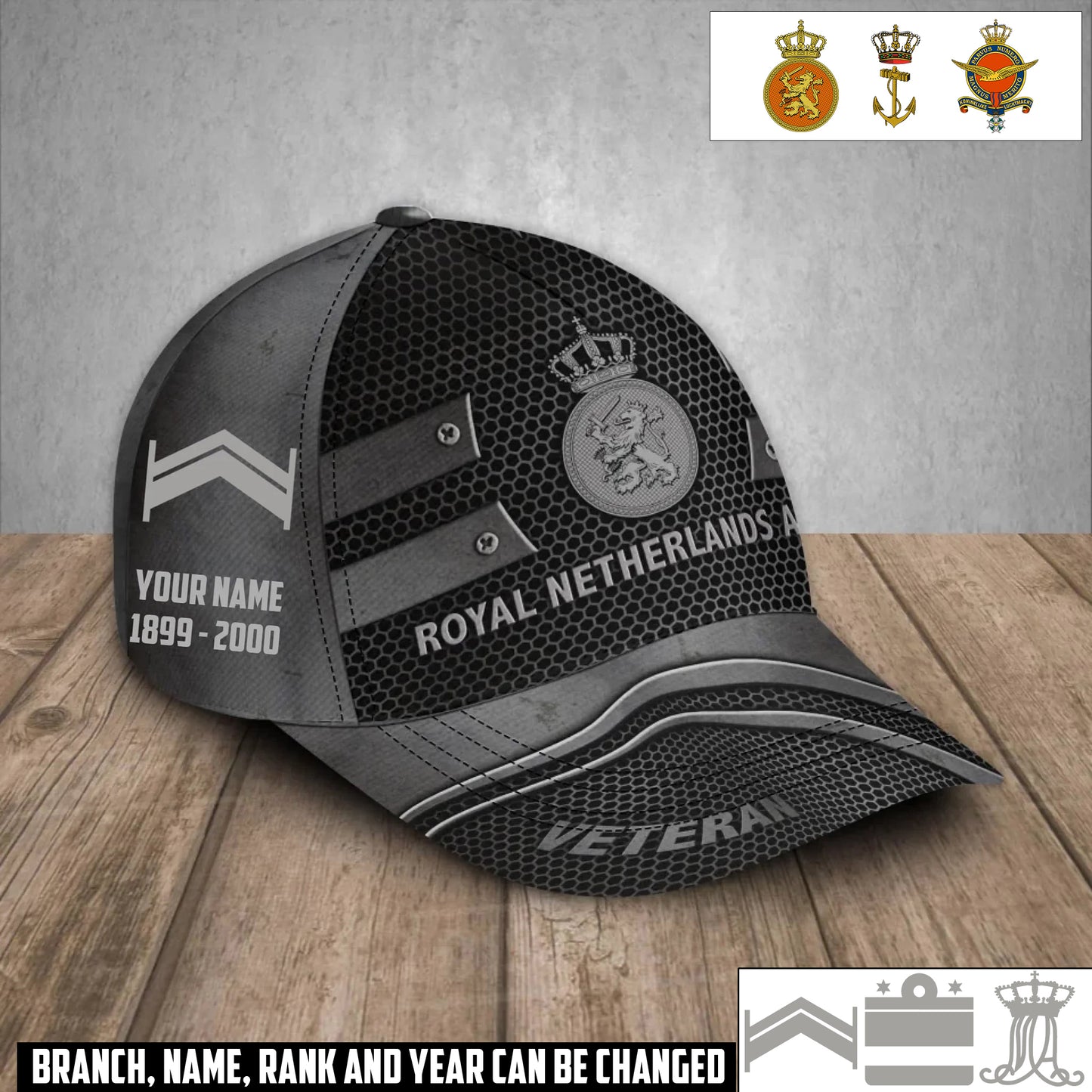 Personalized Rank, Year And Name Netherlands Soldier/Veterans Baseball Cap - 17386272
