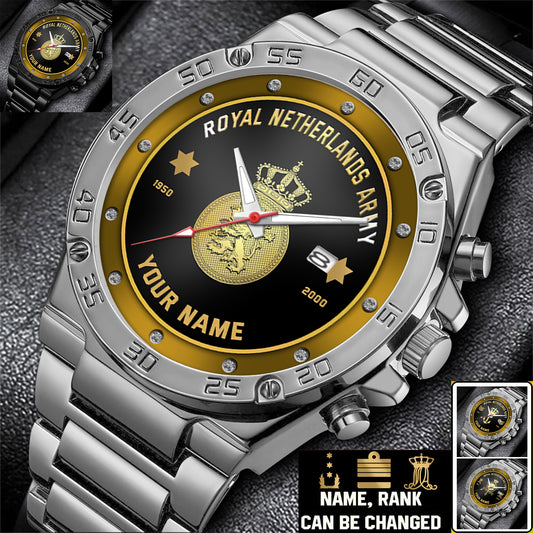 Personalized Netherlands Soldier/ Veteran With Name, Rank And Year Gentleman Stainless Steel Watch - 17387136