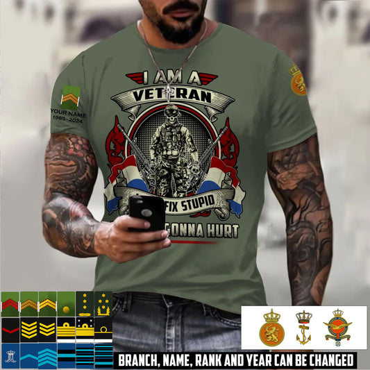 Personalized Netherlands Soldier/Veteran Camo with Name, Year and Rank T-Shirt All Over Printed - 17413056