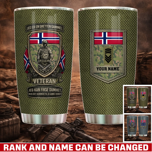 Personalized Norway Veteran/ Soldier With Rank And Name Camo Tumbler - 17727552