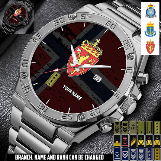 Personalized Norway Soldier/ Veteran With Name And Year Gentleman Stainless Steel Watch - 17559072