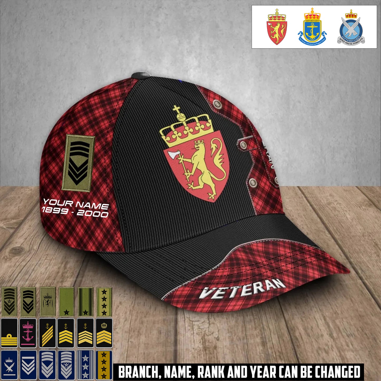 Personalized Rank, Year And Name Norway Soldier/Veterans Baseball Cap - 17385408