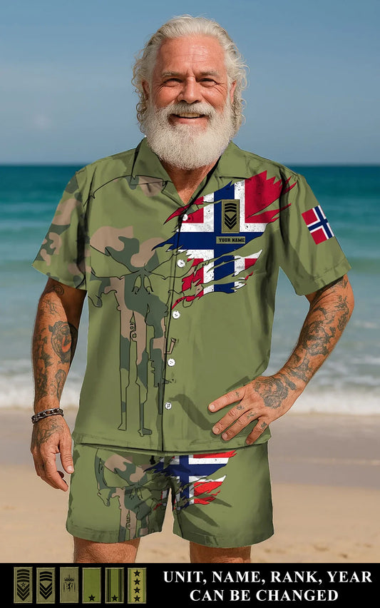 Personalized Norway Soldier/ Veteran Camo With Rank Combo Hawaii Shirt + Short 3D Printed - 16995744