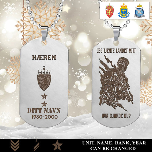 Personalized Norway Soldier/Veteran with Rank, Name & Year Dog Tag Necklace - 1763942401