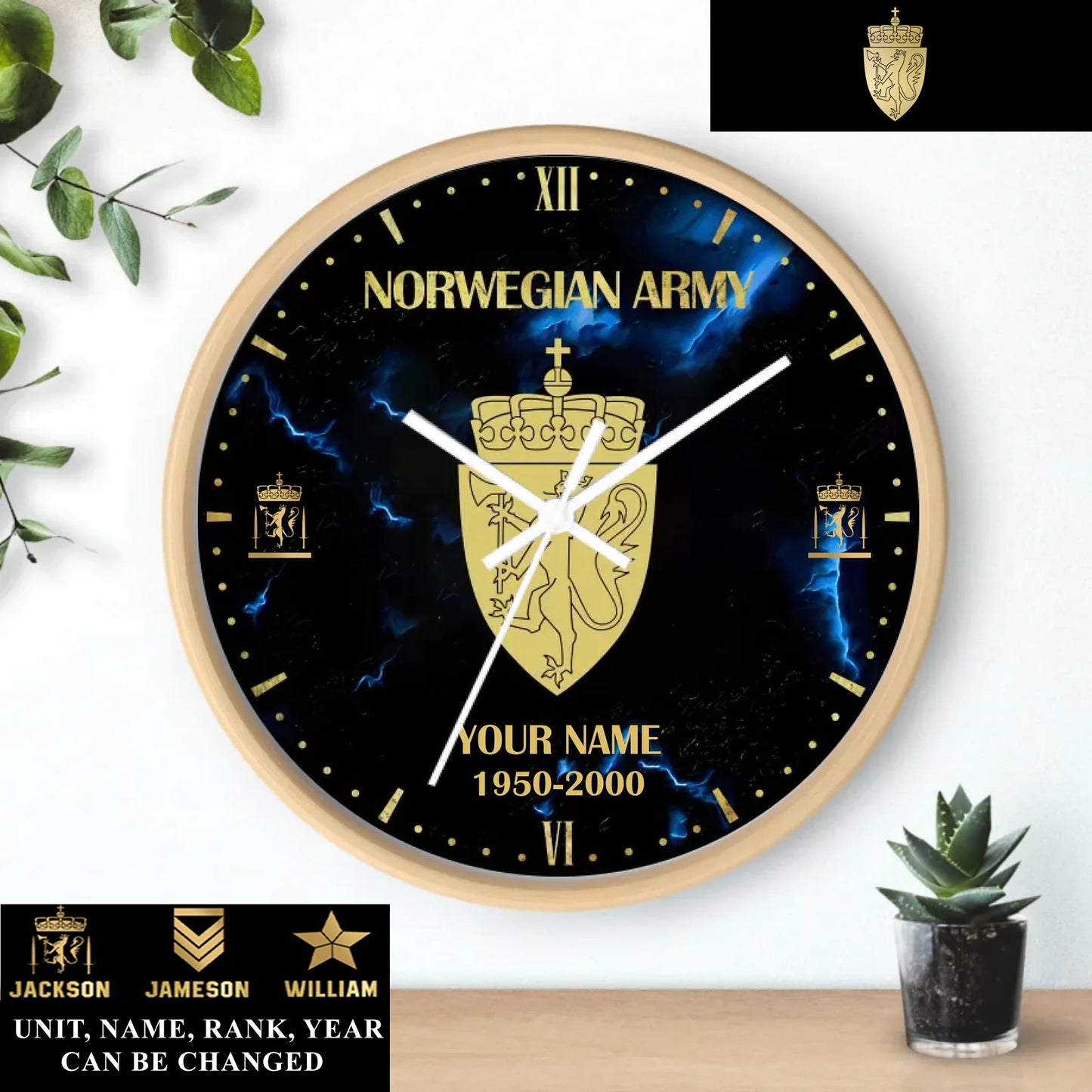 Personalized Norway Soldier/ Veteran With Name, Rank And Year Wooden Clock - 17391456