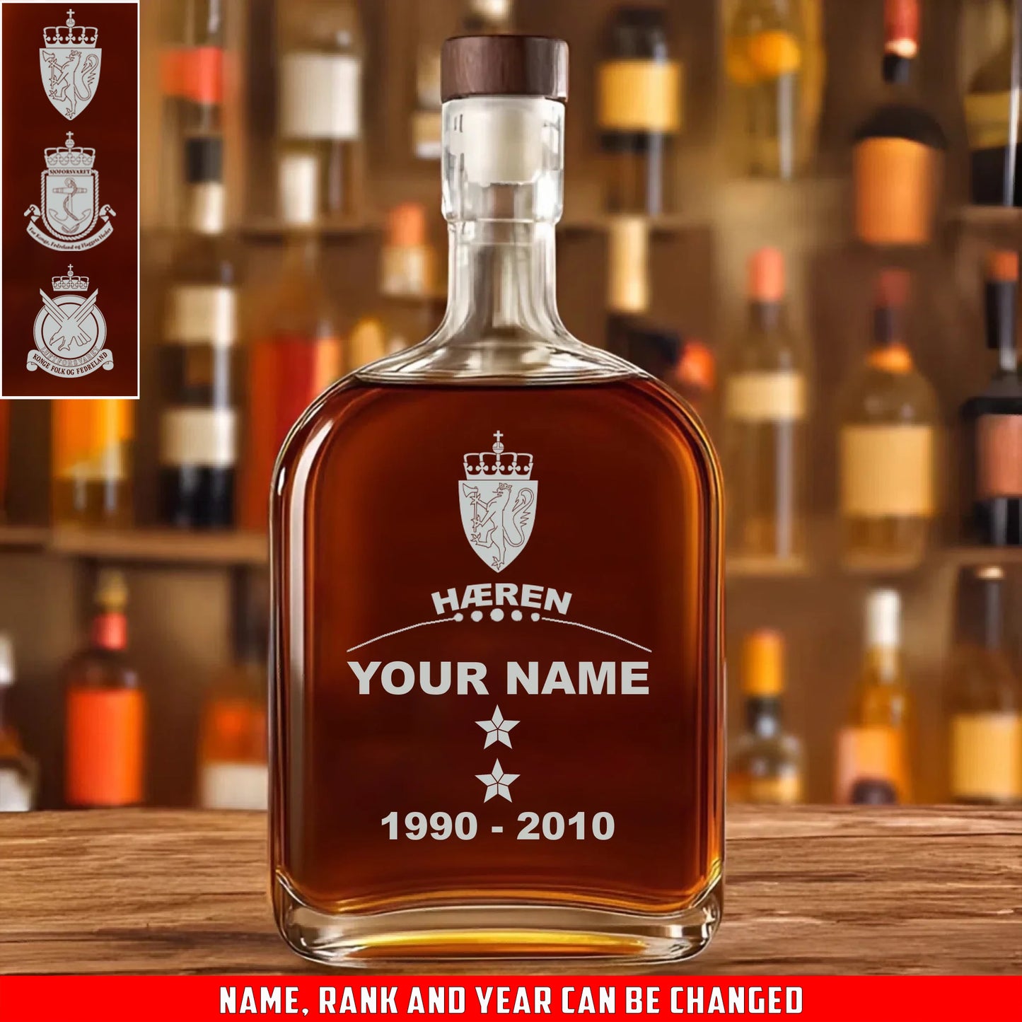 Personalized Norway Soldier/ Veteran With Rank, Name And Year Whiskey Bottle Glass - 17727552