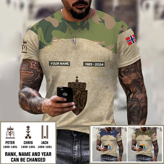Personalized Norway Soldier/Veteran Camo with Name, Year and Rank T-Shirt All Over Printed - 1720051201