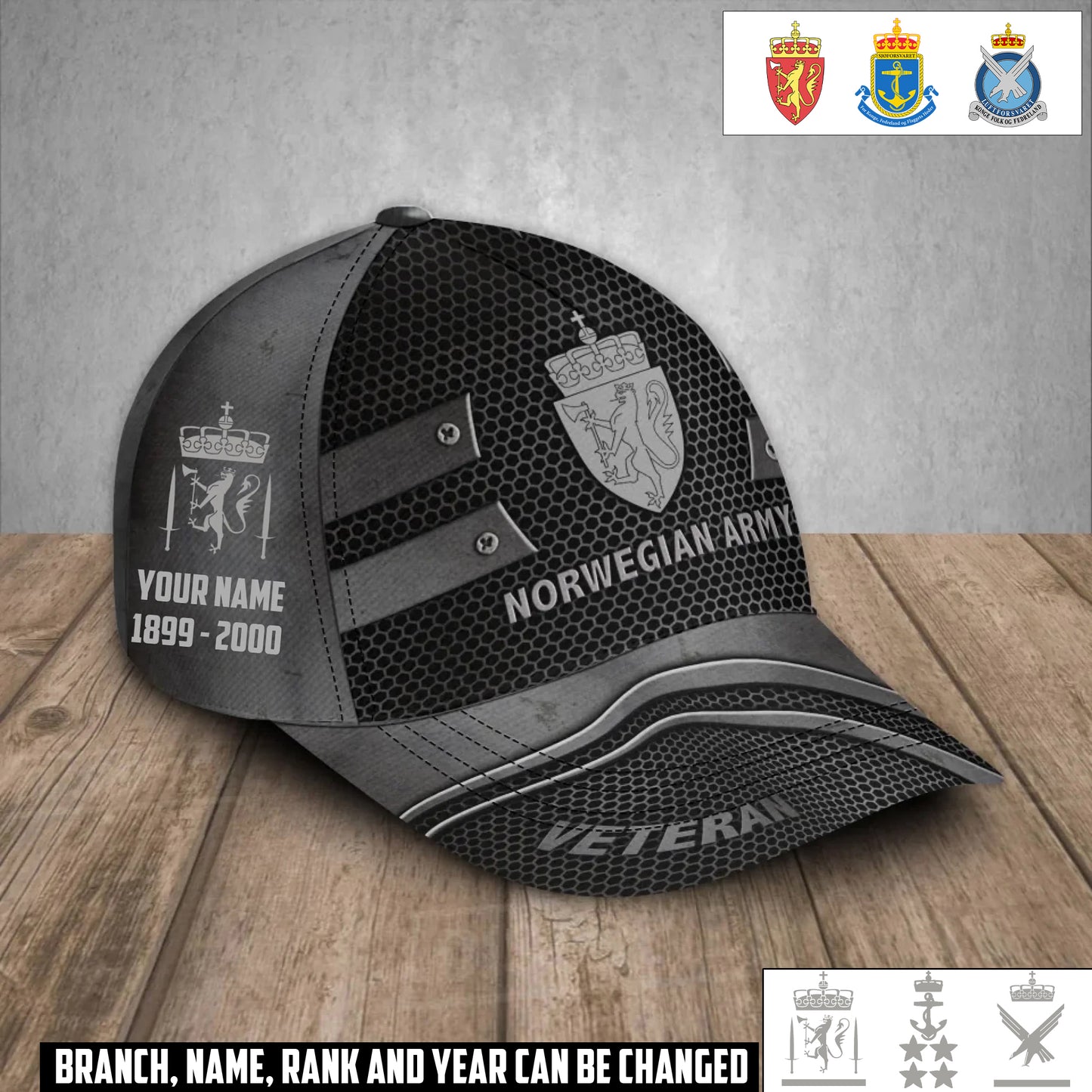 Personalized Rank, Year And Name Norway Soldier/Veterans Baseball Cap - 17386272