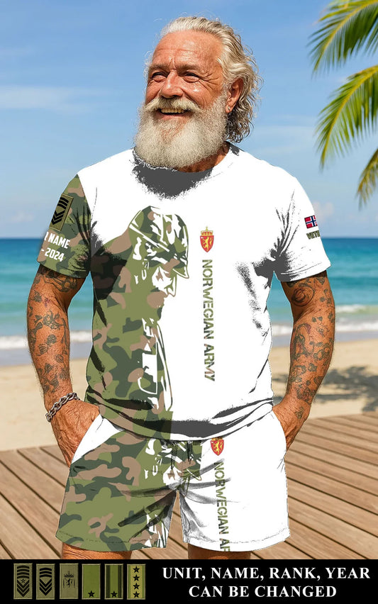 Personalized Norway Soldier/ Veteran Camo With Name, Year And Rank Combo T-Shirt + Short 3D Printed - 17262720