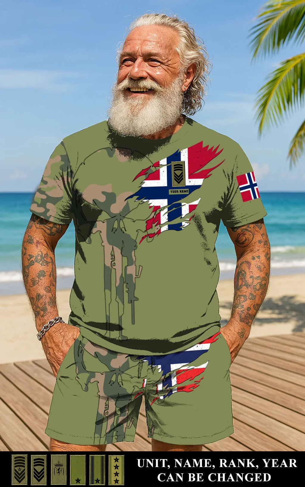 Personalized Norway Soldier/ Veteran Camo With Name And Rank Combo T-Shirt + Short 3D Printed - 16995744
