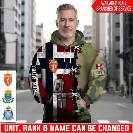Personalized Norway Soldier/Veteran Camo with Name and Rank Hoodie All Over Printed - 17616096