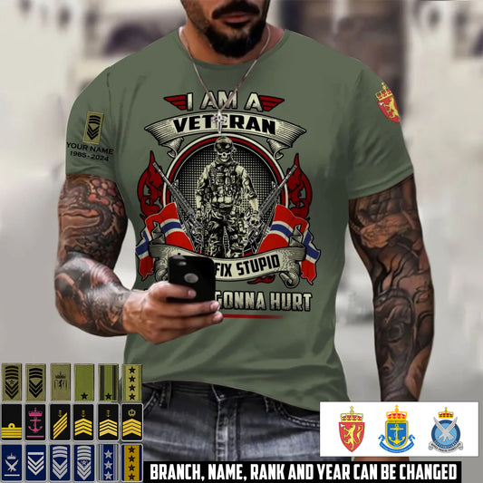 Personalized Norway Soldier/Veteran Camo with Name, Year and Rank T-Shirt All Over Printed - 17413056