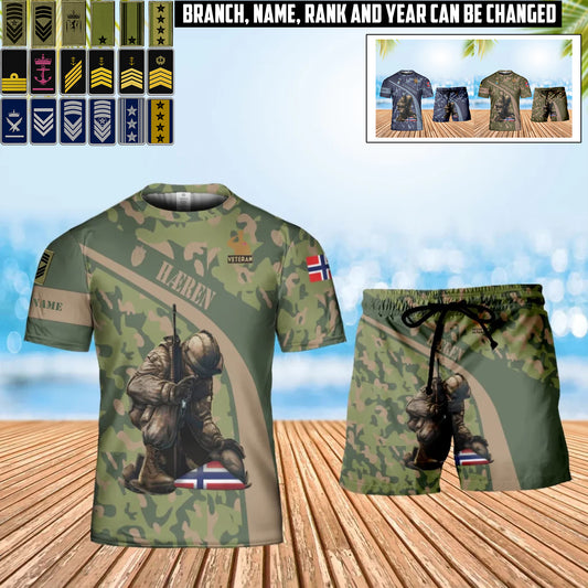 Personalized Norway Soldier/ Veteran Camo With Name And Rank Combo T-Shirt + Short 3D Printed  - 1741651201