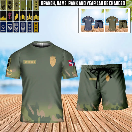 Personalized Norway Soldier/ Veteran Camo With Name, Year And Rank Combo T-Shirt + Short 3D Printed  - 17407872