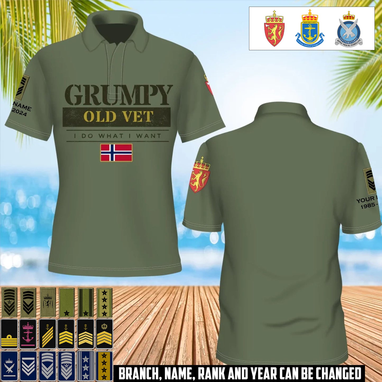 Personalized Norway Soldier/Veteran Camo with Name, Year and Rank POLO All Over Printed - 17411328