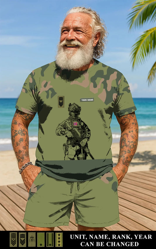 Personalized Norway Soldier/ Veteran Camo With Name And Rank Combo T-Shirt + Short 3D Printed - 17108064