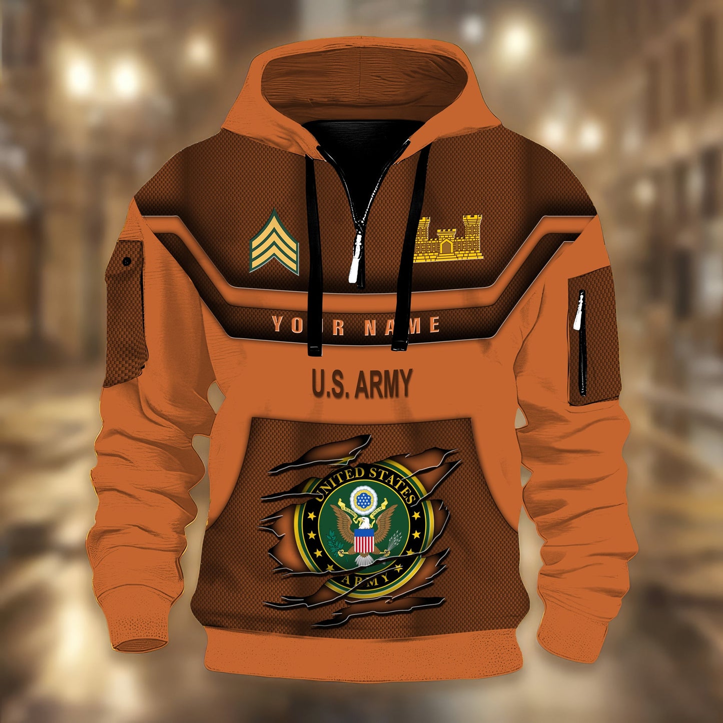 Army Branch - Personalized US Soldier/ Veteran 3D Half-zip Hoodie -17508096