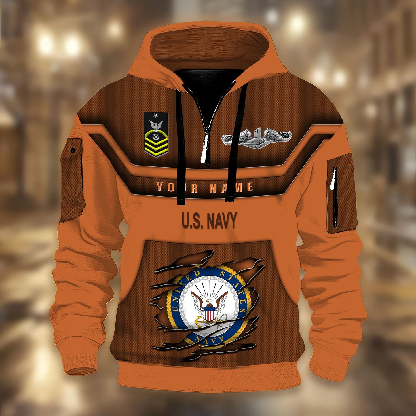 Navy Badge - Personalized US Soldier/ Veteran 3D Half-zip Hoodie -17508096