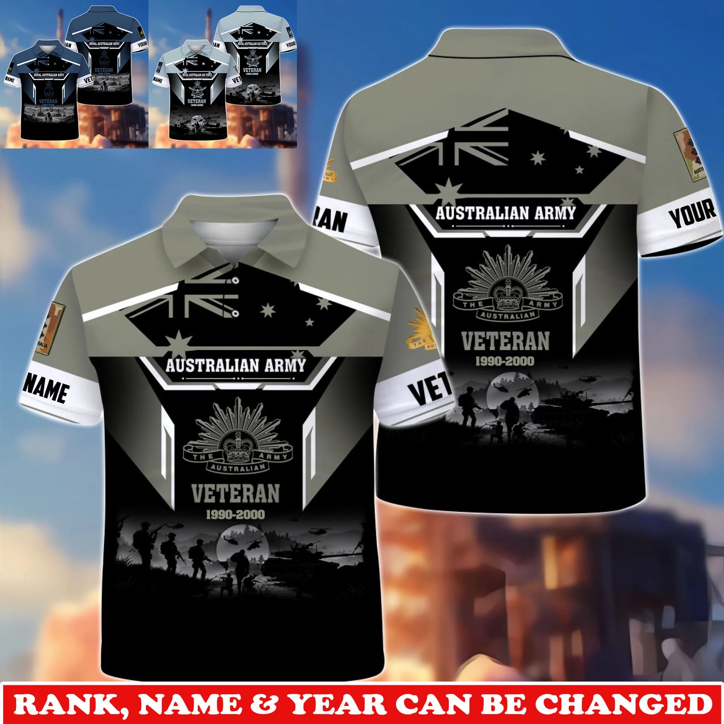 Personalized Australia Soldier/Veteran Camo with Rank, Name and Year POLO All Over Printed - 1775347201