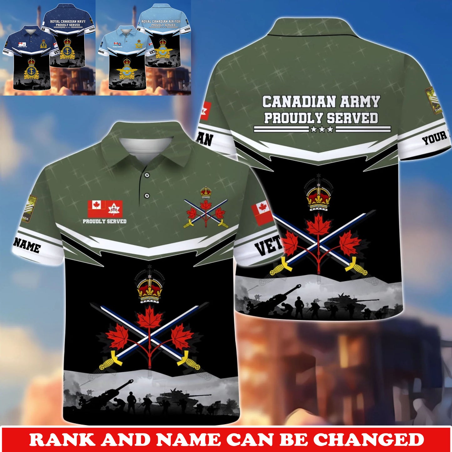 Personalized Canada Soldier/Veteran Camo with Rank and Name POLO All Over Printed - 1775347202