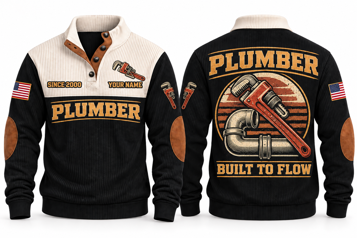 Plumber PLB01 sports sweatshirt black, front and back with flat printed artwork
