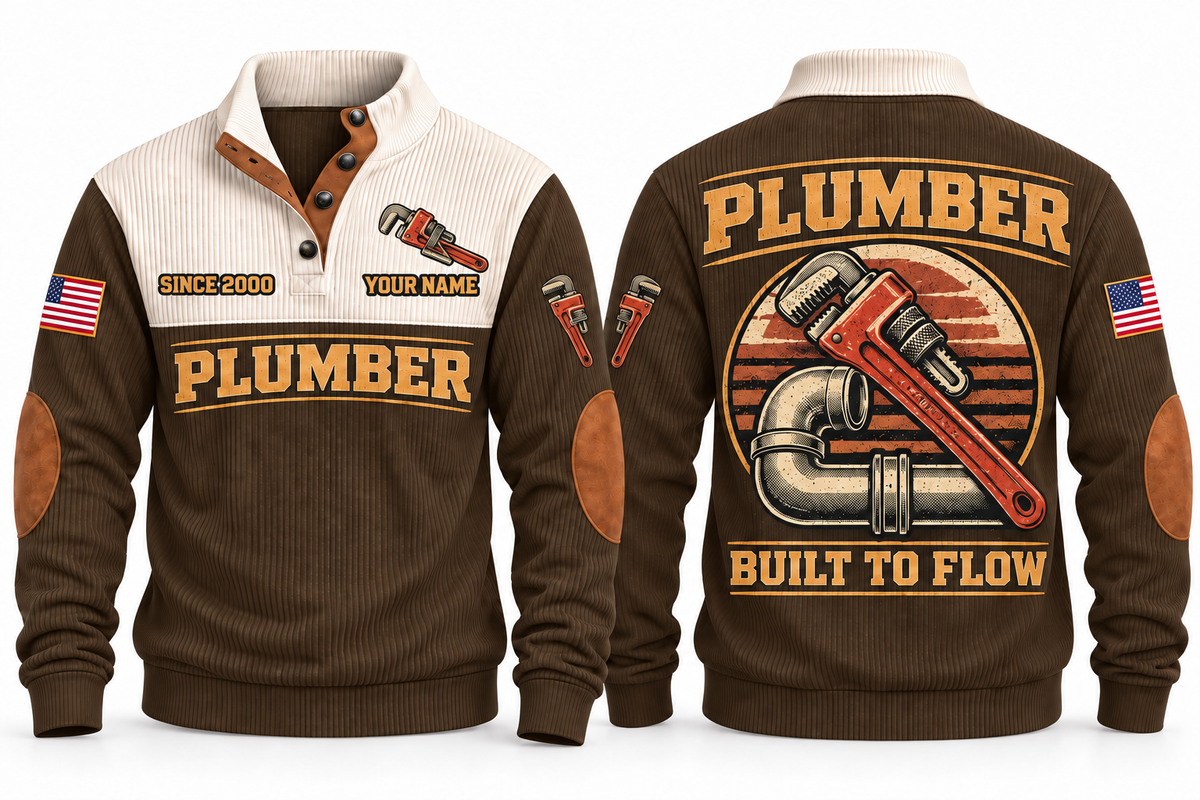 Plumber PLB01 sports sweatshirt brown, front and back with flat printed artwork