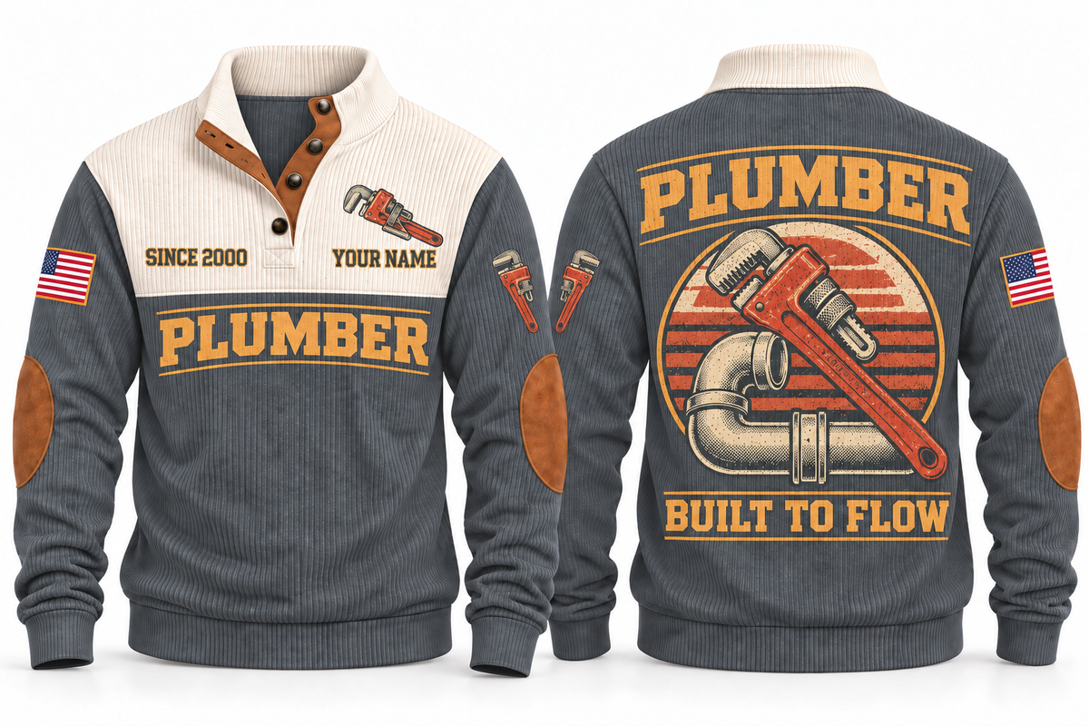Plumber PLB01 sports sweatshirt grey, front and back with flat printed artwork