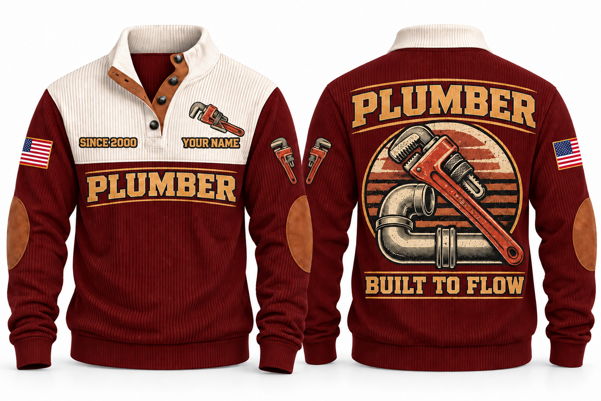 Plumber PLB01 sports sweatshirt jujube-red, front and back with flat printed artwork
