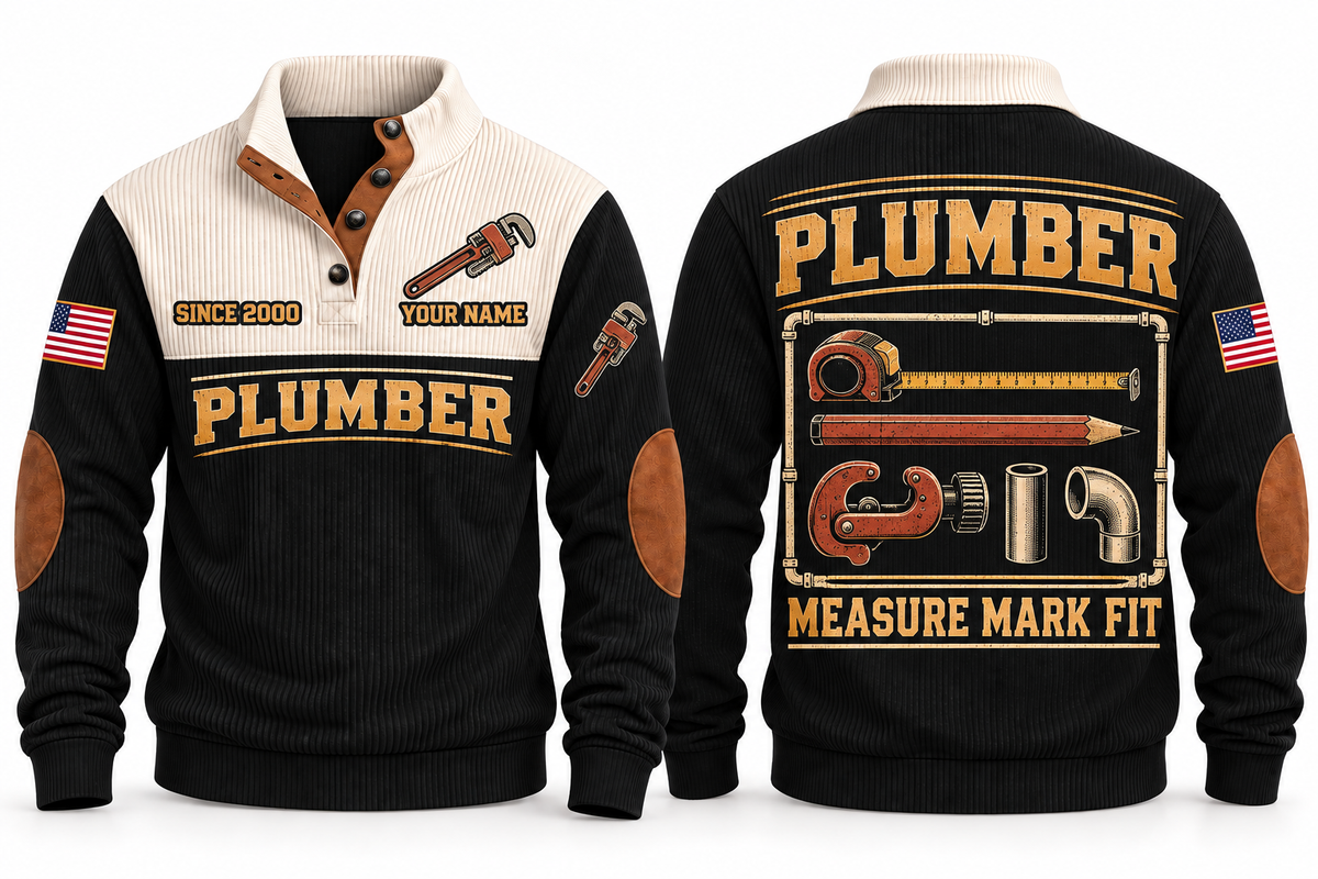 Plumber PLB02 sports sweatshirt black, front and back with flat printed artwork