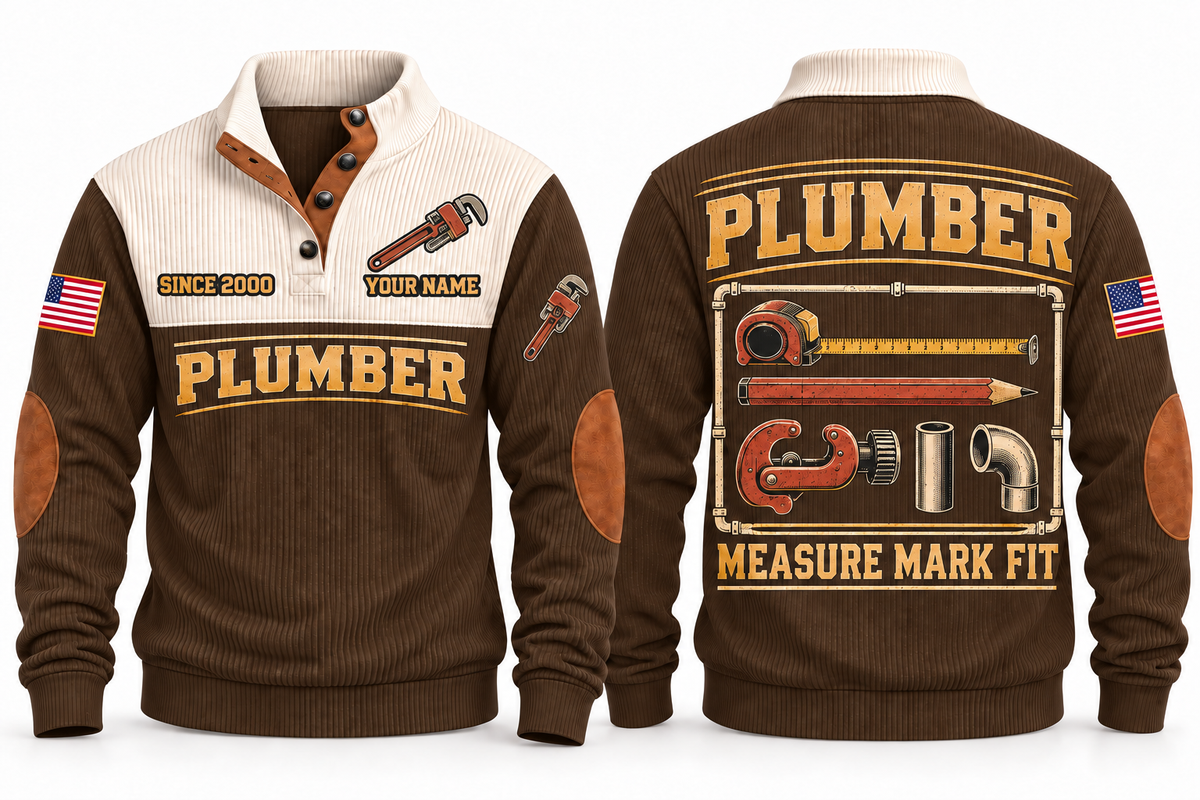 Plumber PLB02 sports sweatshirt brown, front and back with flat printed artwork