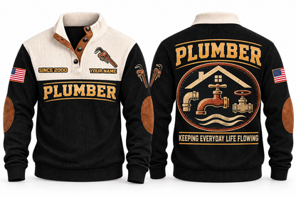 Plumber PLB03 sports sweatshirt black, front and back with flat printed artwork