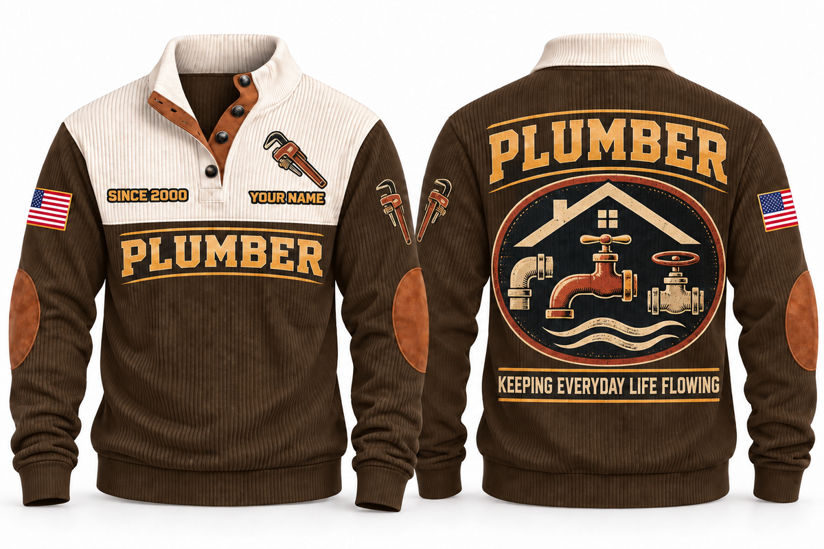 Plumber PLB03 sports sweatshirt brown, front and back with flat printed artwork