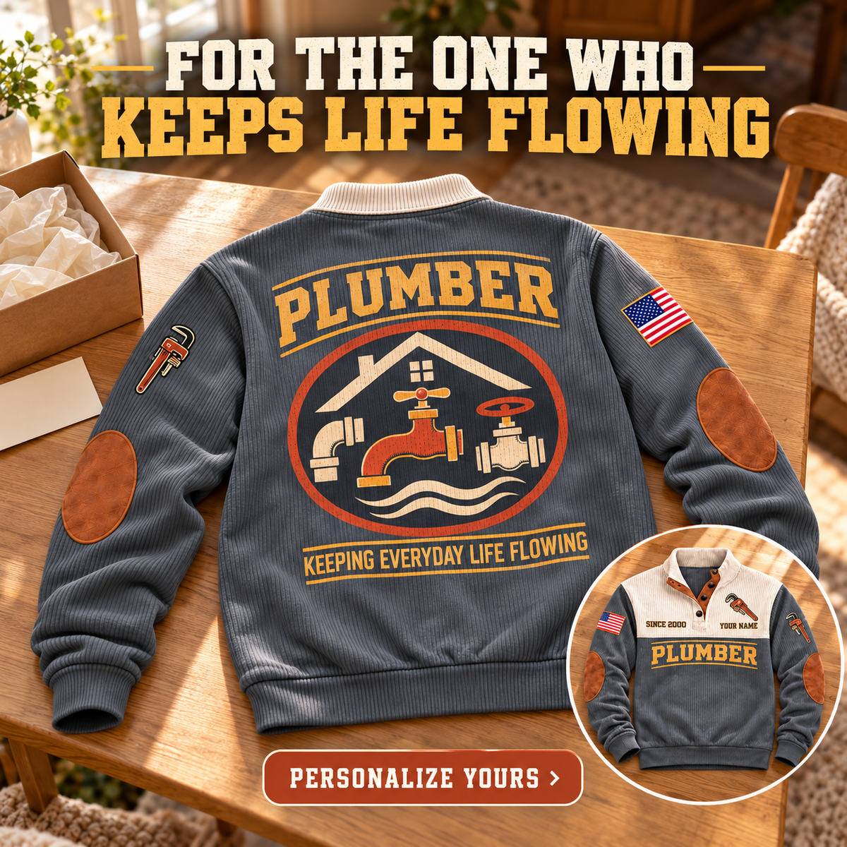 Personalized Plumber PLB03 sweatshirt Facebook ad, Grey, front and back views