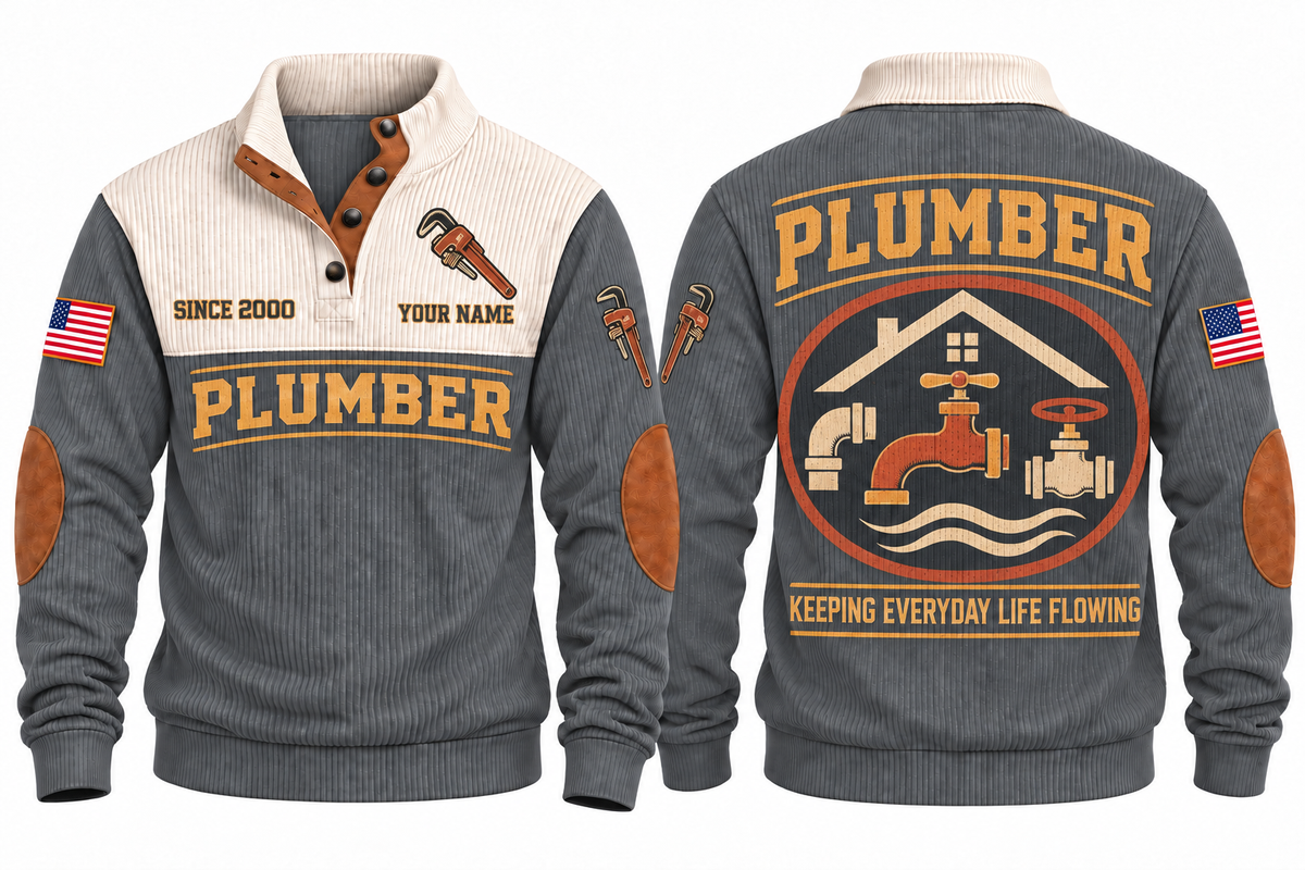 Plumber PLB03 sports sweatshirt grey, front and back with flat printed artwork